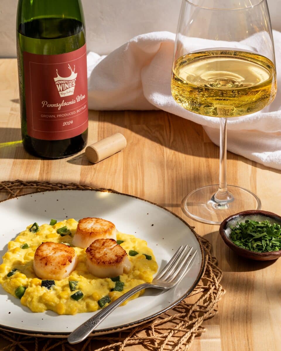 Seared Scallops with Sweet Corn and dry Pennsylvania Riesling