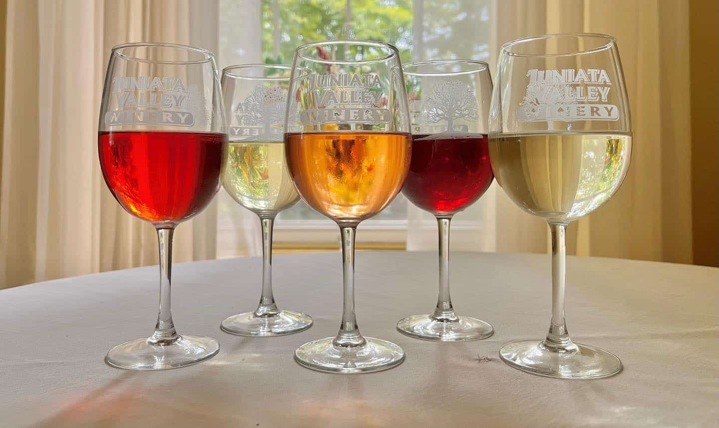 Juniata Valley Winery wines in glasses