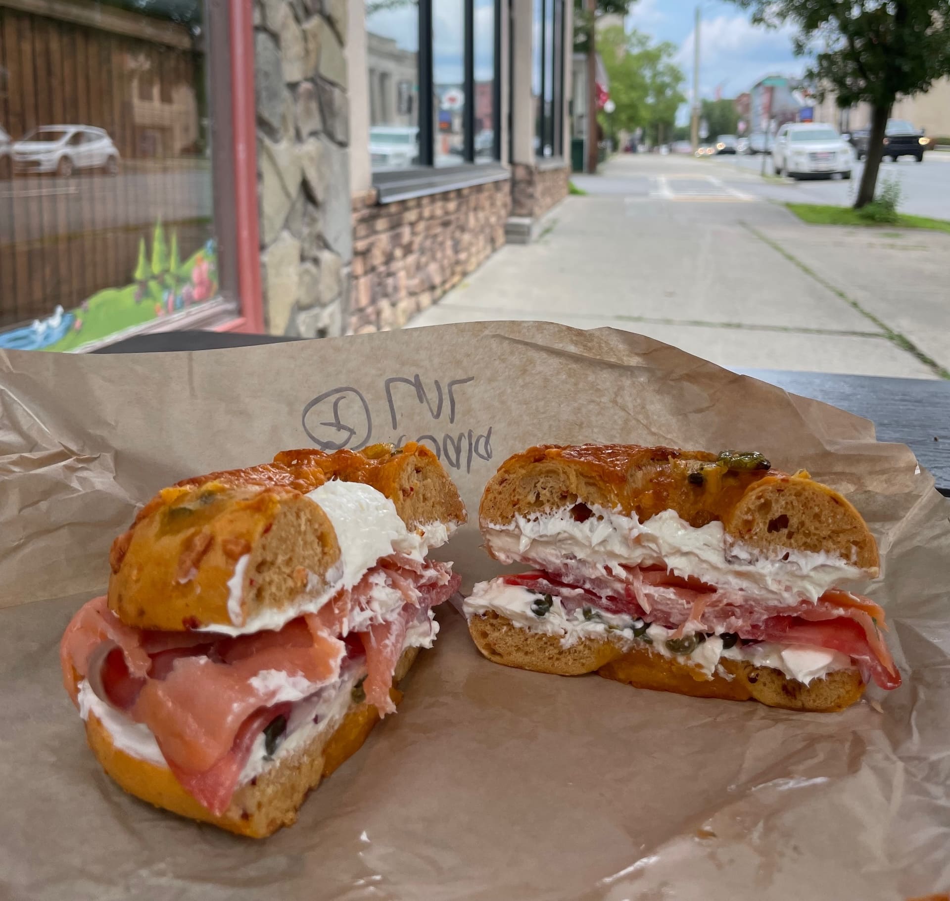 Lox-N-Loaded bagel sandwich at Camp Umpy's in Honesdale