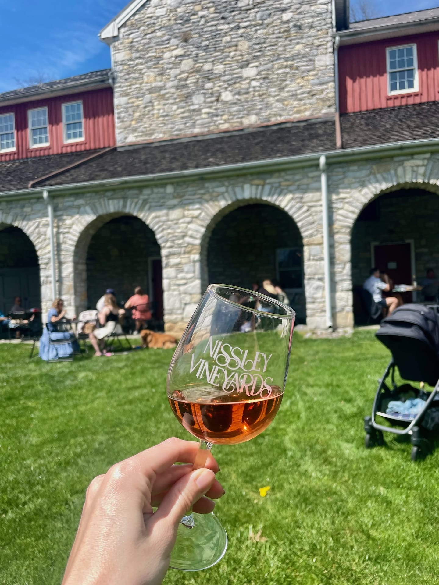 A glass of rosé at Nissley Vineyards.