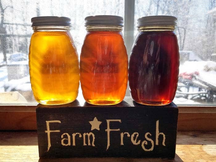 Three colors of honey at Funny Farm.