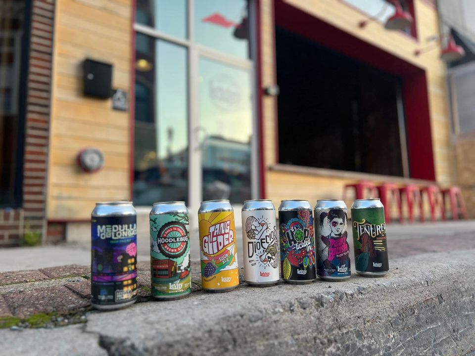 A line of canned beer at Levity Brewing Co., Altoona.