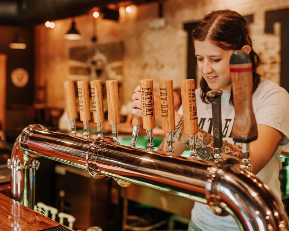 A bartender at Fat Bat Brewing Co.