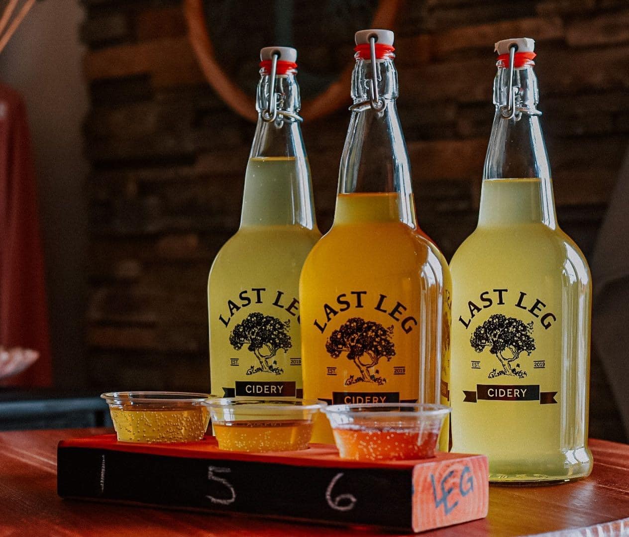 Cider bottles at Last Leg Cidery.