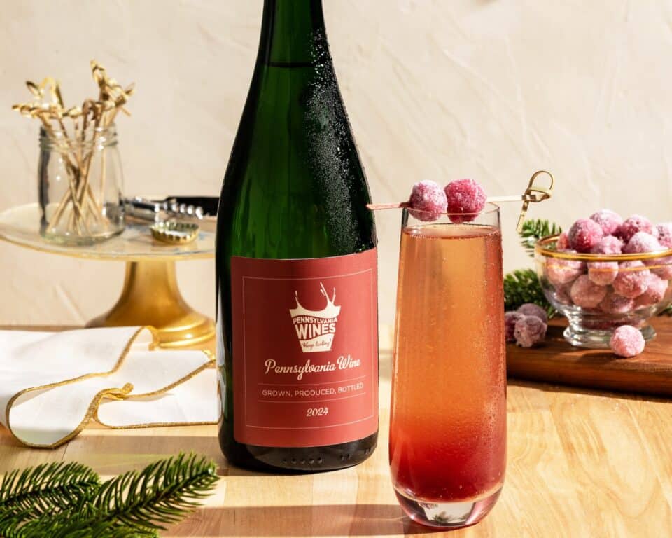 Cranberry Bellini made with Pennsylvania sparkling Charddonnay.