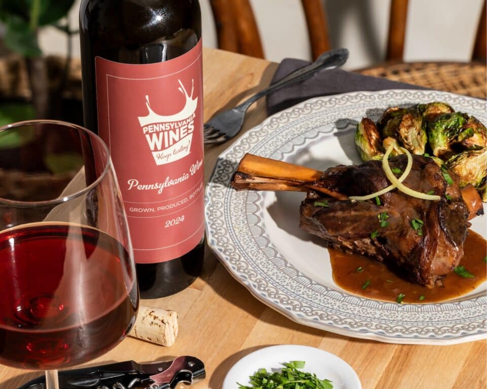 Pomegranate braised lamb with Pennsylvania Cabernet Franc by Dish Works.