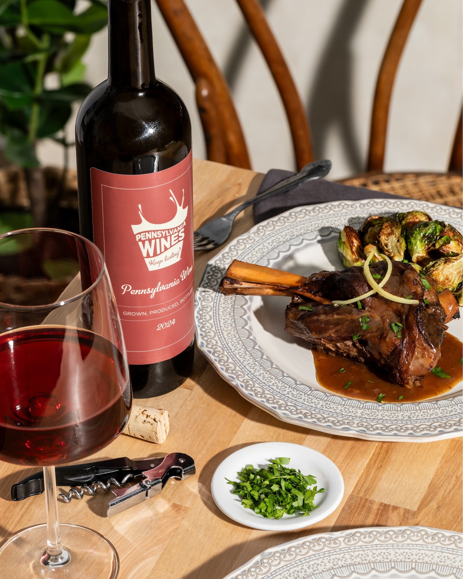 Pomegranate braised lamb with Pennsylvania Cabernet Franc by Dish Works.