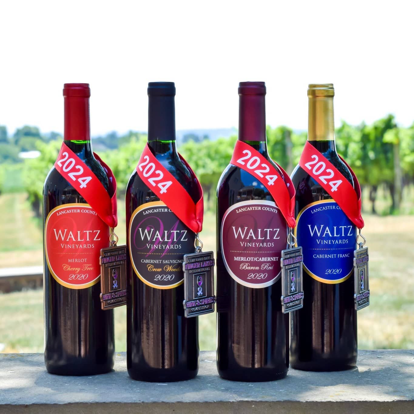 Award-winning red wines at Waltz Vineyards Estate Winery.