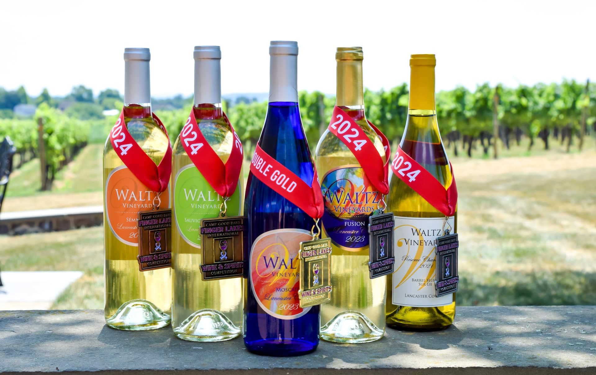 Award-winning white wines at Waltz Vineyards Estate Winery.