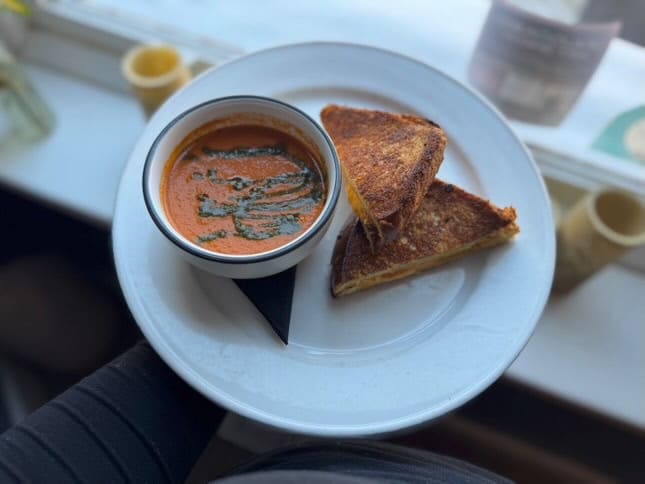 Tomato bisque at Home 231 in Harrisburg with grilled cheese.