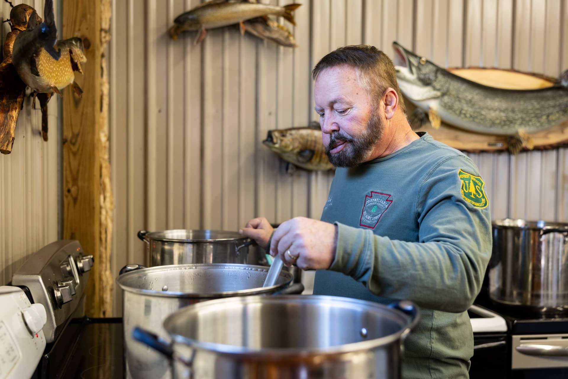 Doug Drewes cooking hickory syrup.