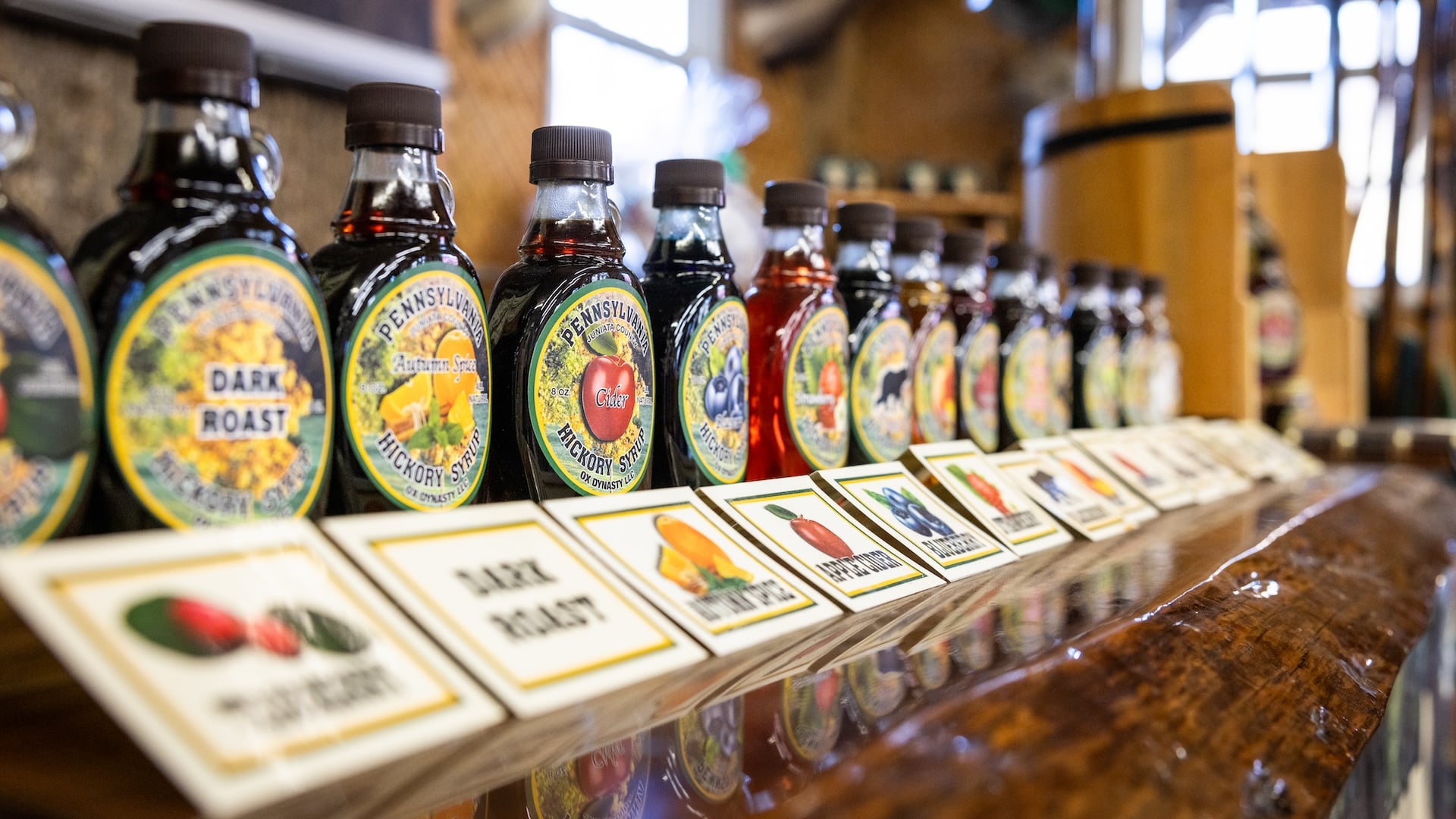 Different flavors of Pennsylvania Hickory Syrup.