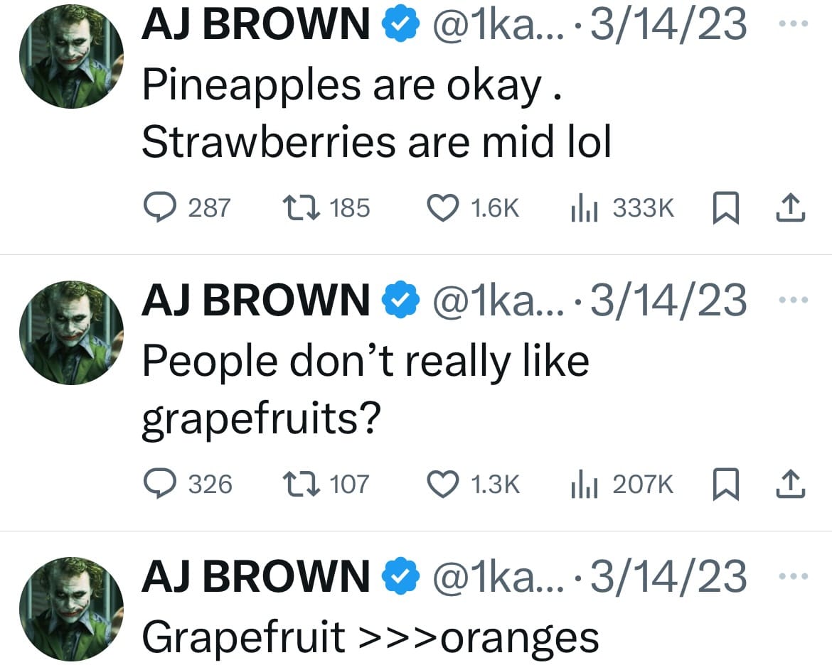 AJ Brown's thoughts on fruit.